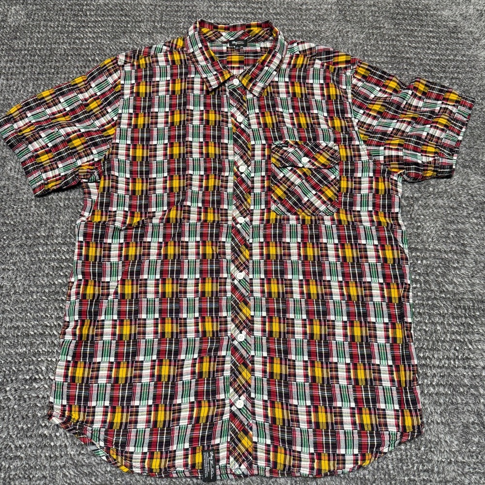 Lrg Clothing Womens‎ Short Sleeve Button Up Shirt XL Multicolor Plaid Patchwork